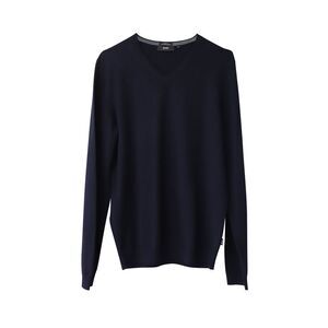 Boss Slim Fit V-Neck Sweater in Navy Blue Merino Wool